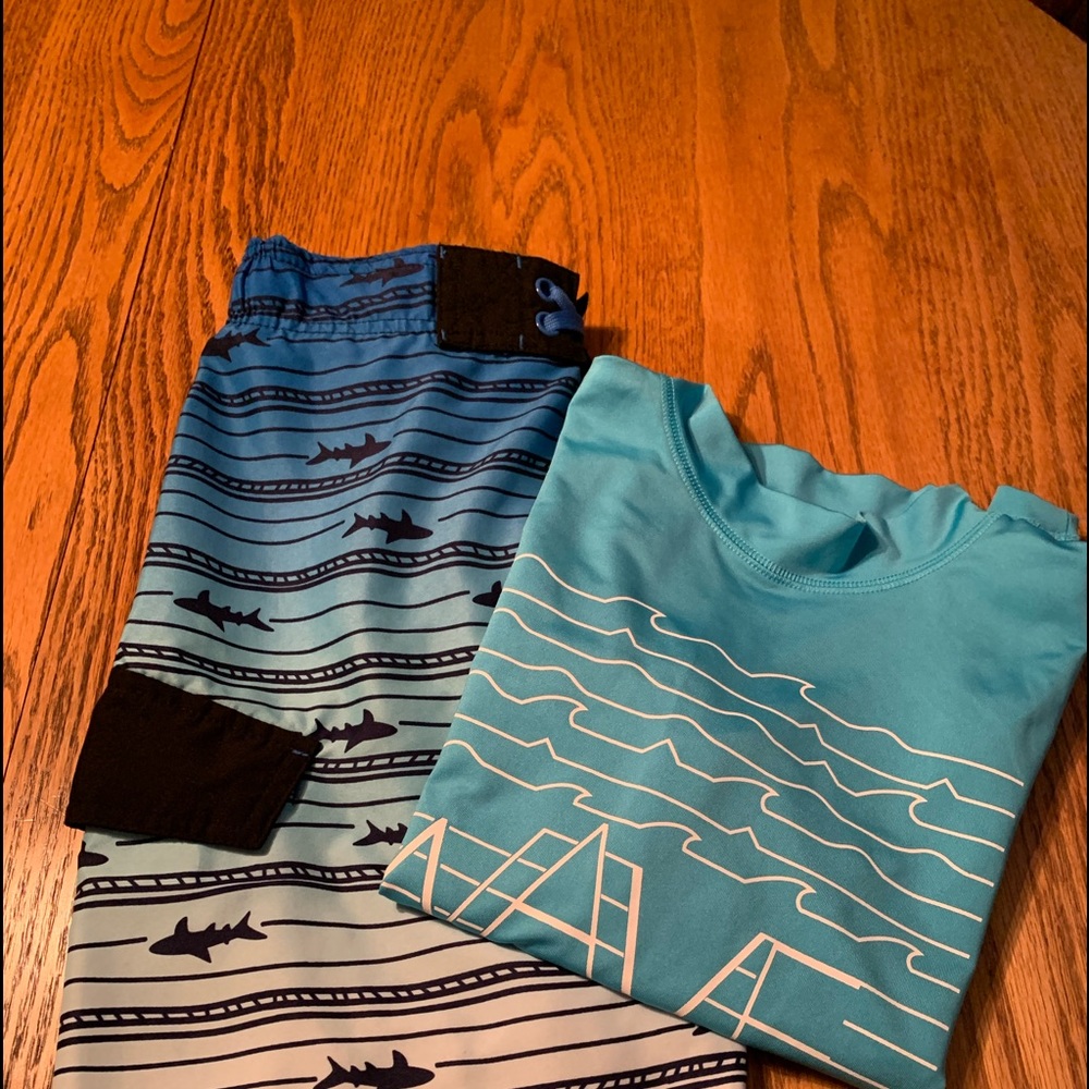 Cat & Jack boys swim shirt size 8/10 (M) & Cat & Jack swim trunks size M